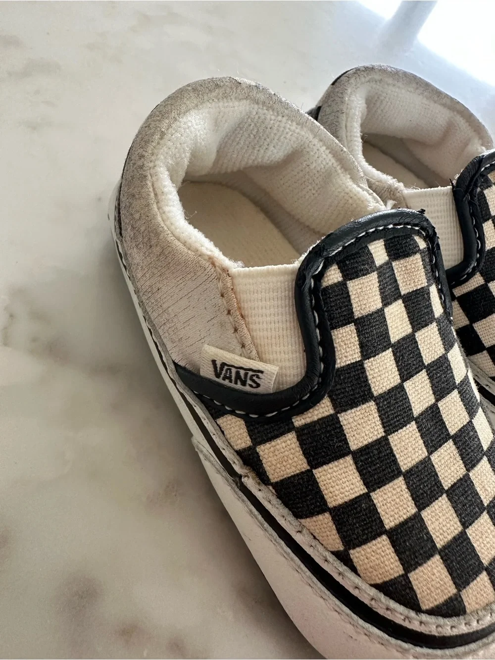 Vans Infant Classic Slip-On Checkerboard Sneakers - Black/White. Size 3